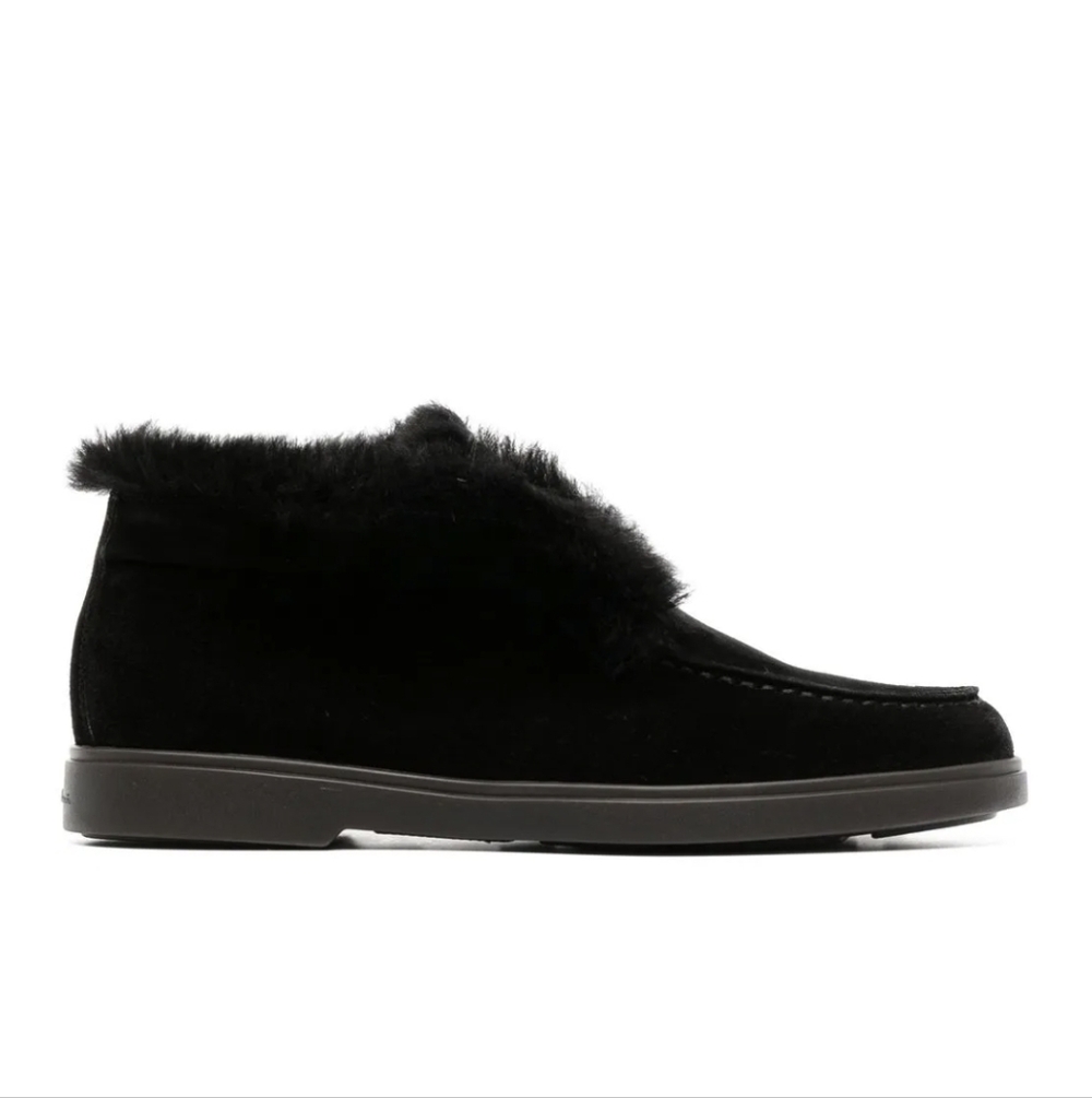 Santoni Black Fur-Trimmed Boots